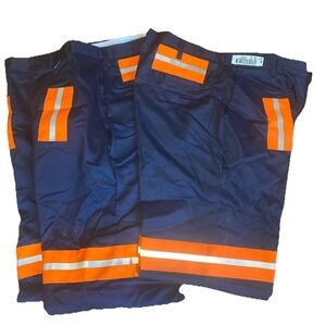 2 Pair Men's Work Pants Enhanced Visibility Navy W Orange Stripe Reflective NEW